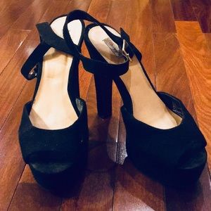 Black Suede Peep-toe Heels